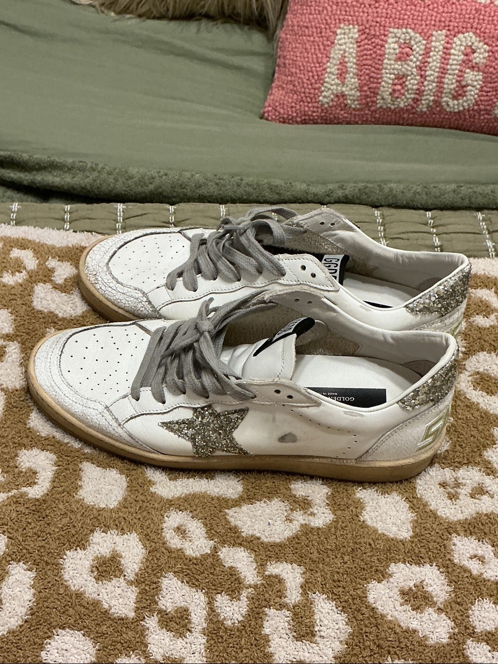 Golden Goose White Leather Low-Top Sneakers with Silver Glitter Star